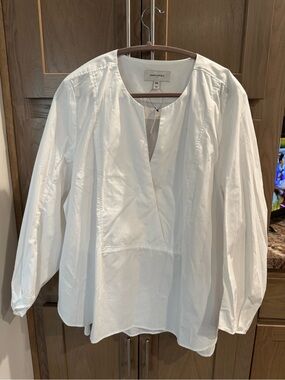 Banana Republic White Long-Sleeve V-Neck Peasant Top